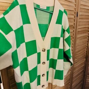 By Together Mint and Cream Plaid Sweater